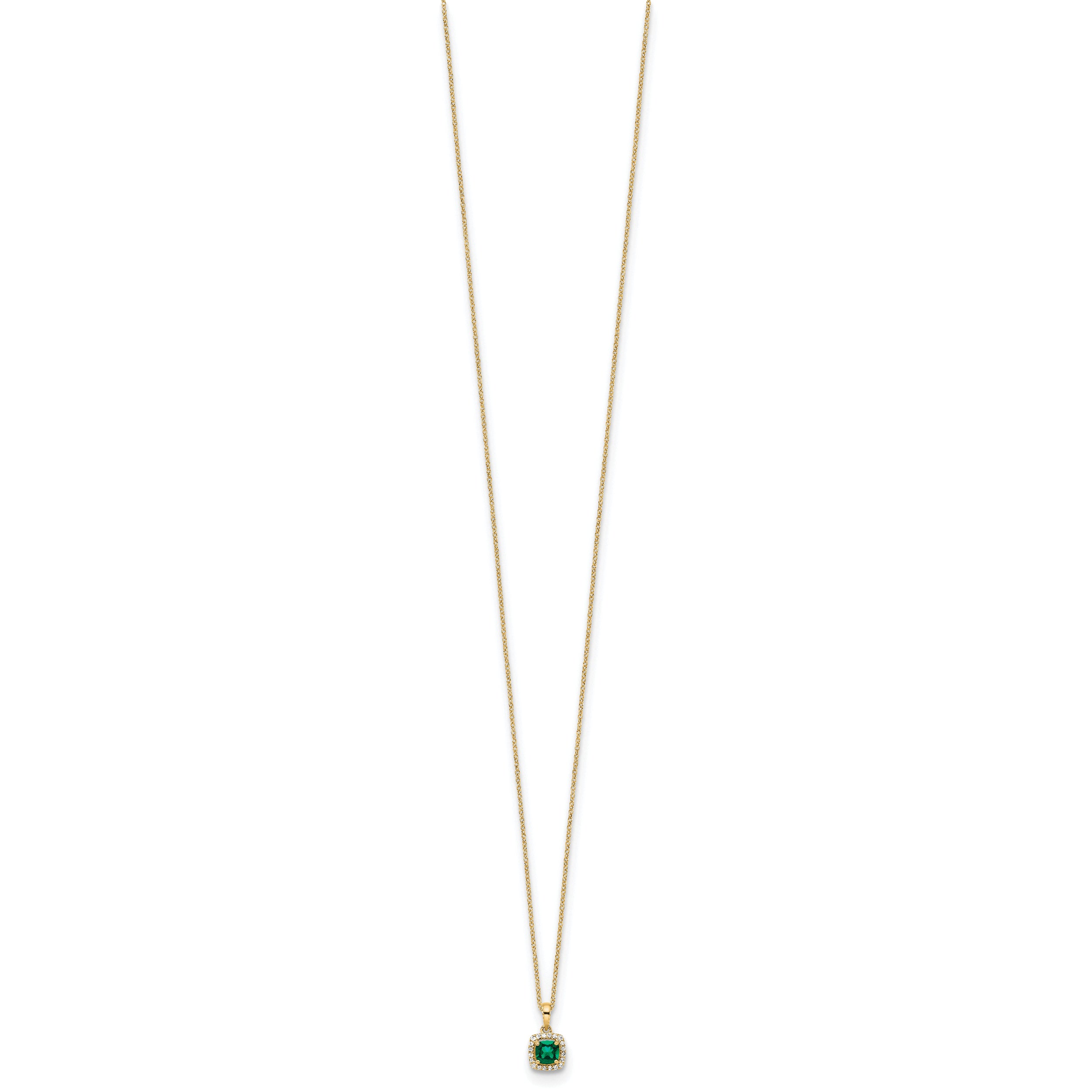 14k Yellow Gold 1/10 Ct. Lab Grown Diamond VS/SI+ G+ and Created Emerald 18 inch Pendant Necklace