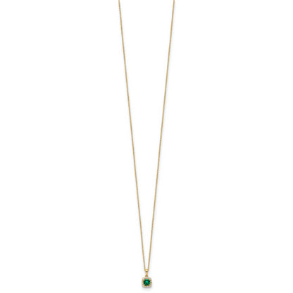 14k Yellow Gold 1/10 Ct. Lab Grown Diamond VS/SI+ G+ and Created Emerald 18 inch Pendant Necklace