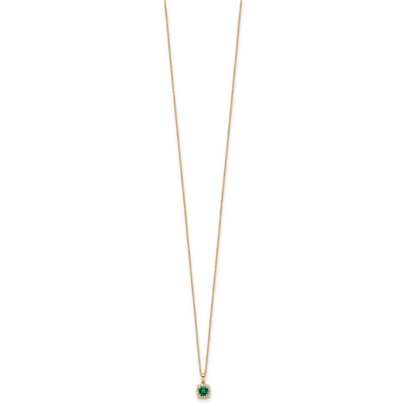 14k Yellow Gold 1/10 Ct. Lab Grown Diamond VS/SI+ G+ and Created Emerald 18 inch Pendant Necklace