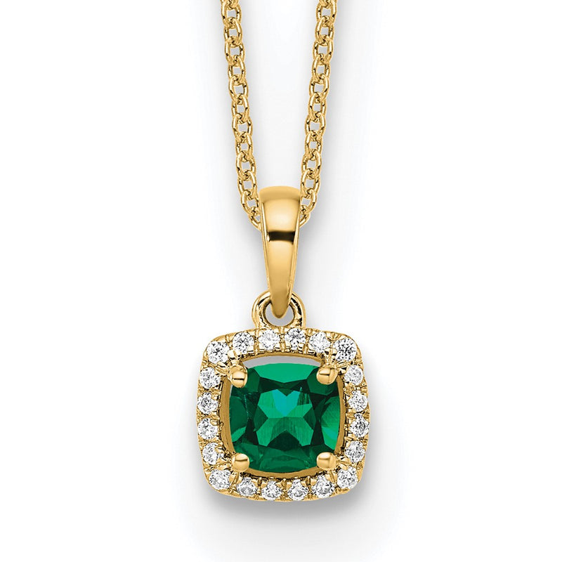 10k Yellow Gold 1/10 Ct. Lab Grown Diamond VS/SI+ G+ and Created Emerald 18 inch Pendant Necklace