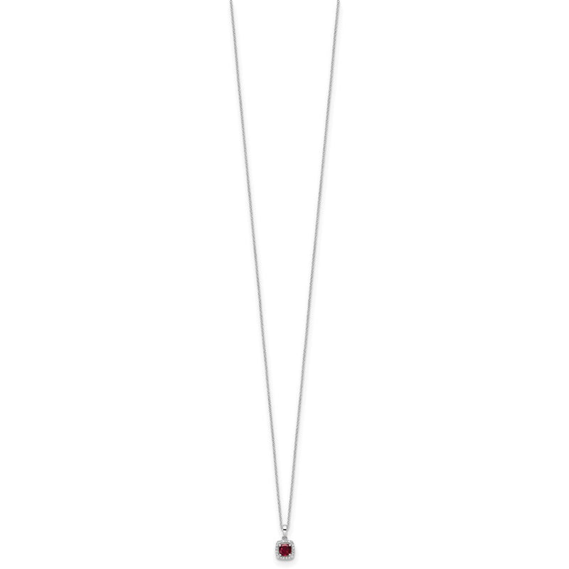 10k White Gold 1/10 Ct. Lab Grown Diamond VS/SI+ G+ and Created Ruby 18 inch Pendant Necklace