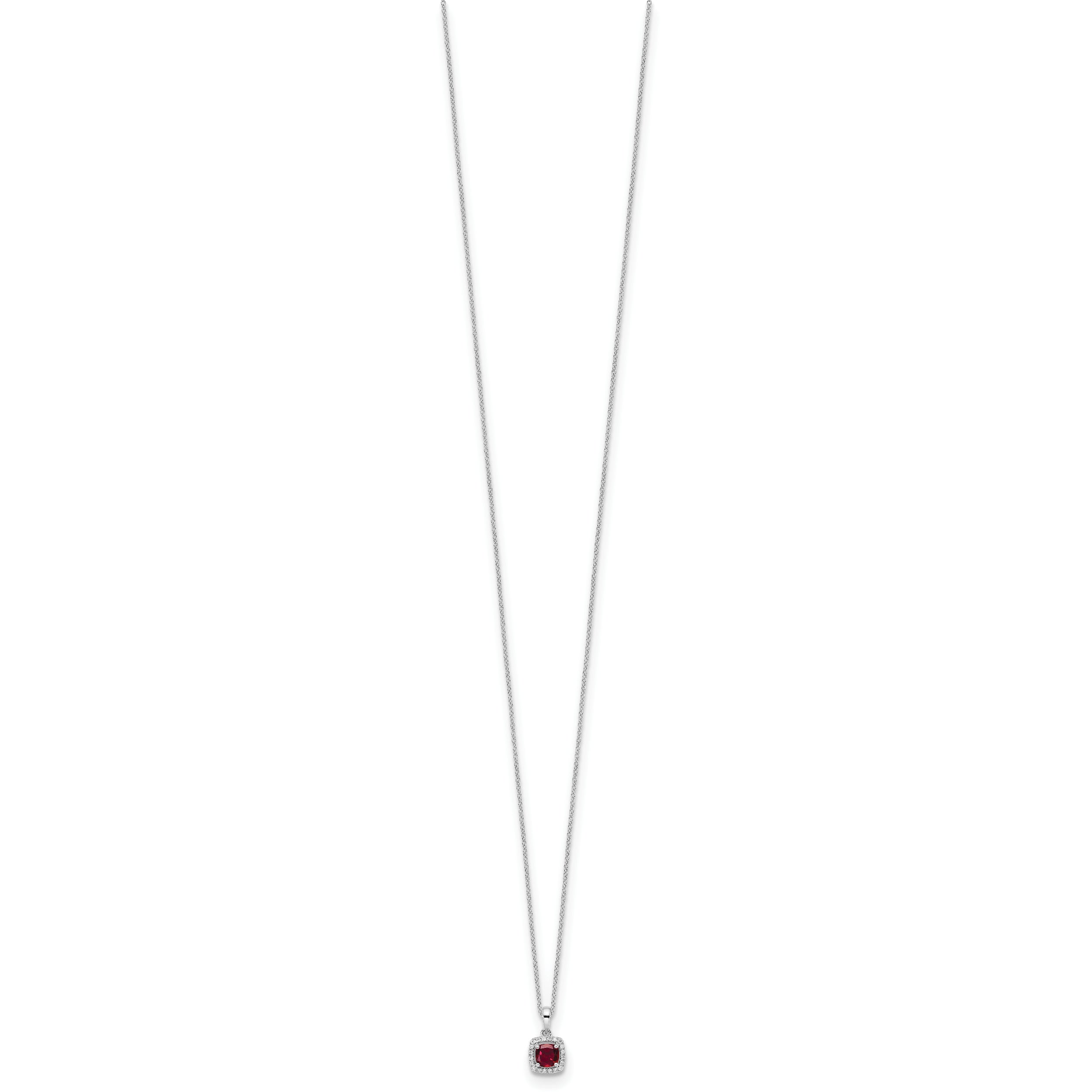 14k White Gold 1/10 Ct. Lab Grown Diamond VS/SI+ G+ and Created Ruby 18 inch Pendant Necklace