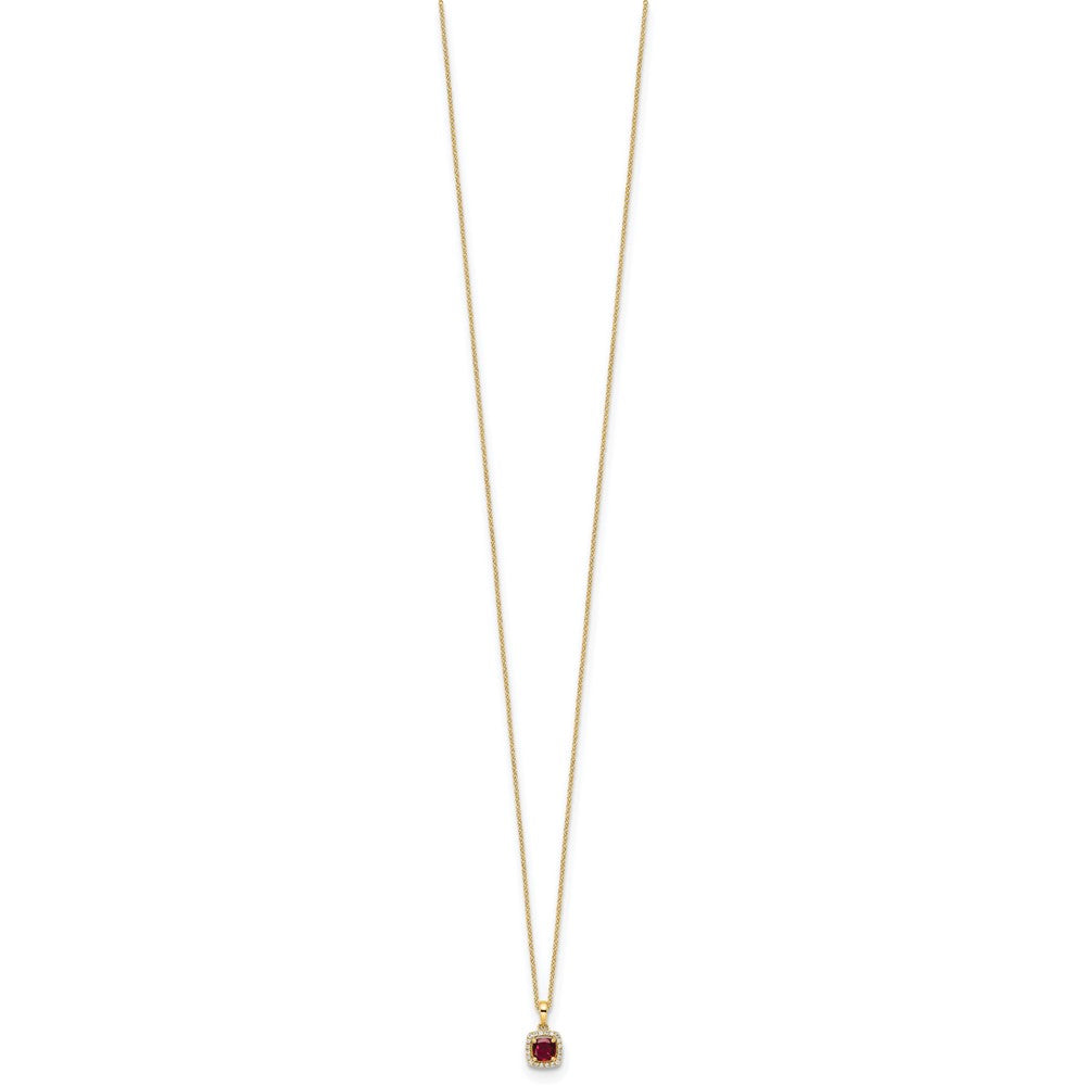 14k Yellow Gold 1/10 Ct. Lab Grown Diamond VS/SI+ G+ and Created Ruby 18 inch Pendant Necklace