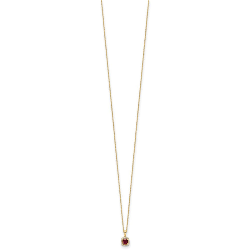 14k Yellow Gold 1/10 Ct. Lab Grown Diamond VS/SI+ G+ and Created Ruby 18 inch Pendant Necklace