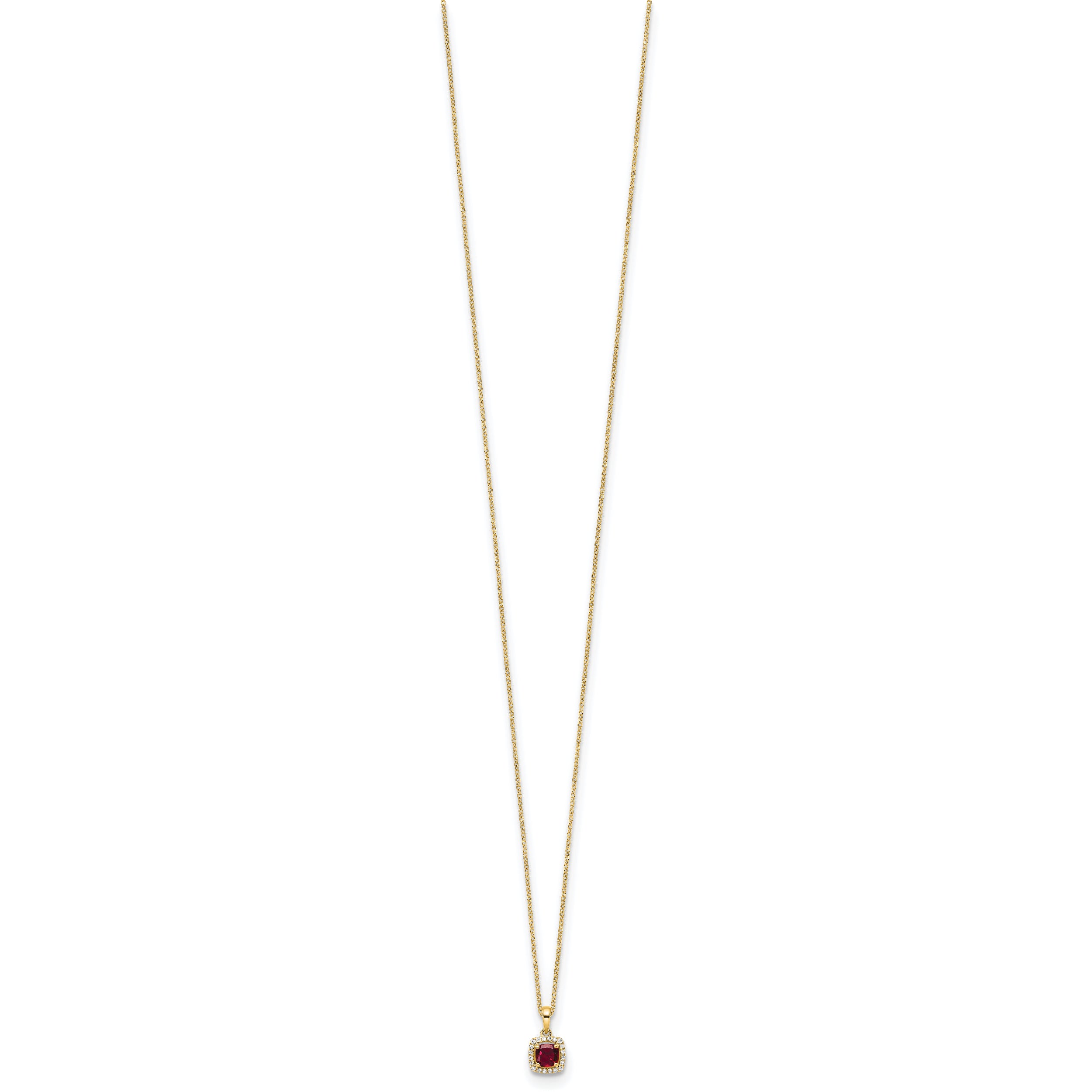14k Yellow Gold 1/10 Ct. Lab Grown Diamond VS/SI+ G+ and Created Ruby 18 inch Pendant Necklace
