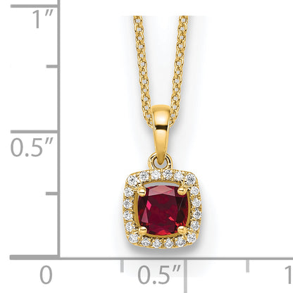 14k Yellow Gold 1/10 Ct. Lab Grown Diamond VS/SI+ G+ and Created Ruby 18 inch Pendant Necklace