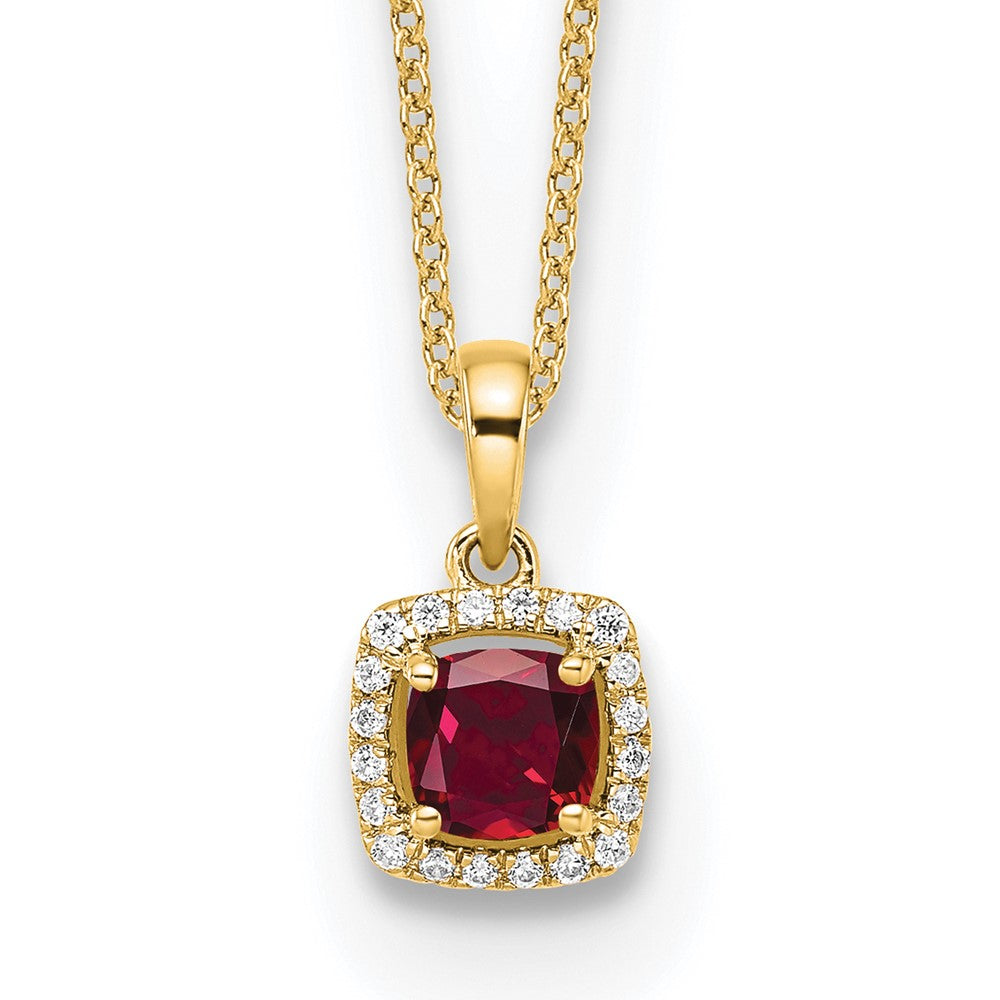 14k Yellow Gold 1/10 Ct. Lab Grown Diamond VS/SI+ G+ and Created Ruby 18 inch Pendant Necklace