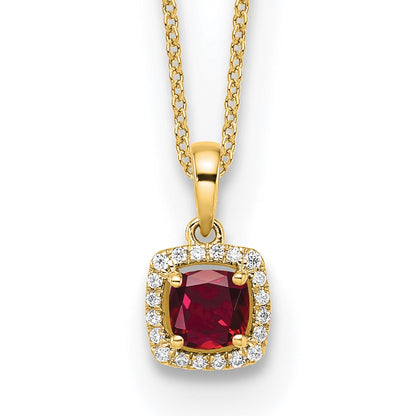 14k Yellow Gold 1/10 Ct. Lab Grown Diamond VS/SI+ G+ and Created Ruby 18 inch Pendant Necklace