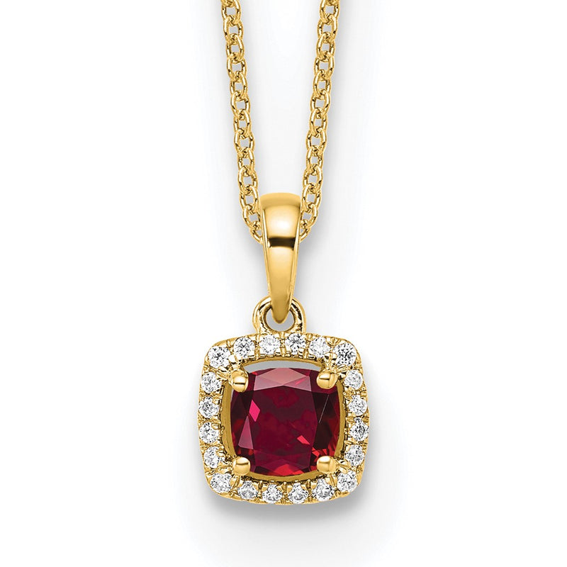 14k Yellow Gold 1/10 Ct. Lab Grown Diamond VS/SI+ G+ and Created Ruby 18 inch Pendant Necklace