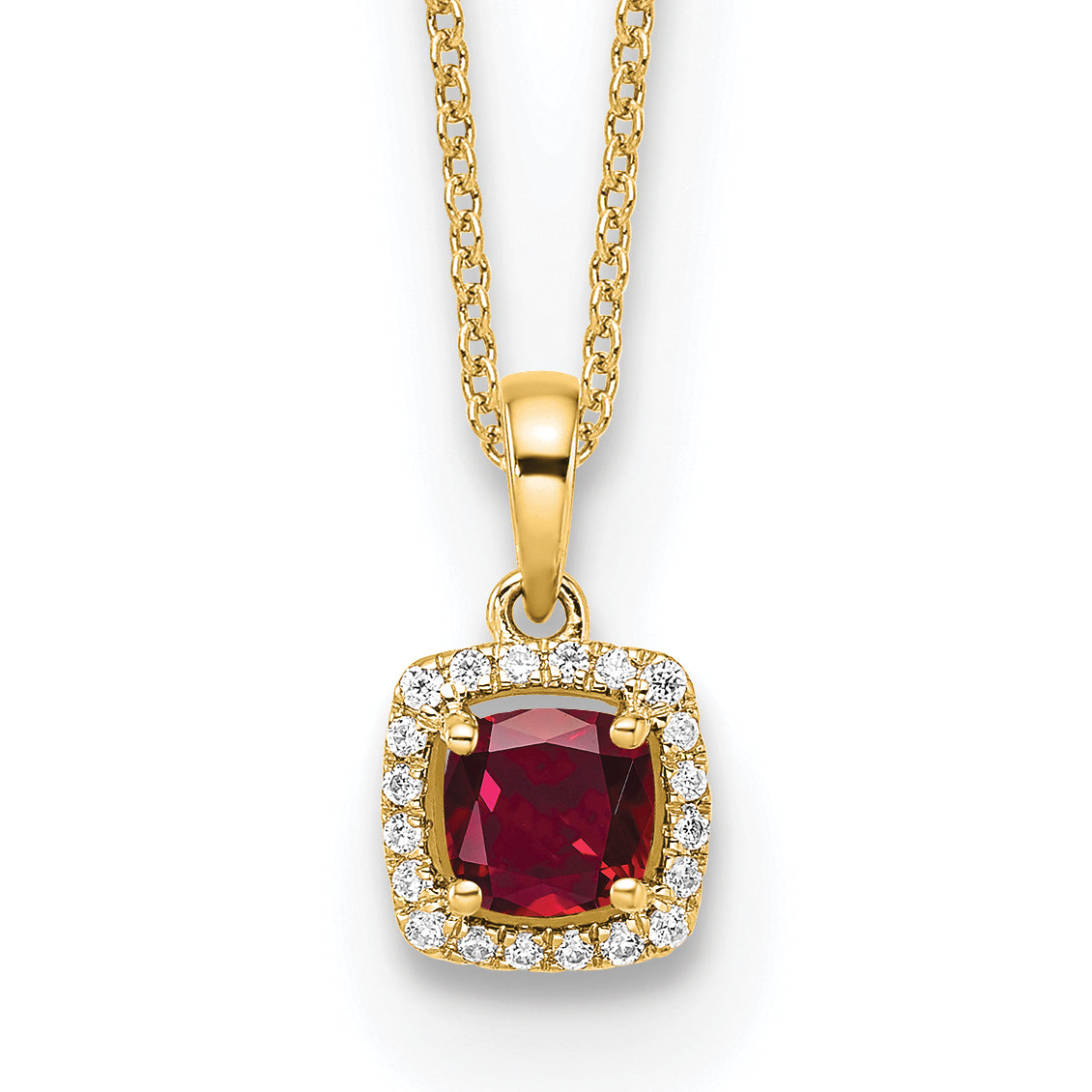 14k Yellow Gold 1/10 Ct. Lab Grown Diamond VS/SI+ G+ and Created Ruby 18 inch Pendant Necklace