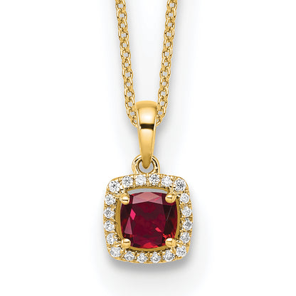 14k Yellow Gold 1/10 Ct. Lab Grown Diamond VS/SI+ G+ and Created Ruby 18 inch Pendant Necklace