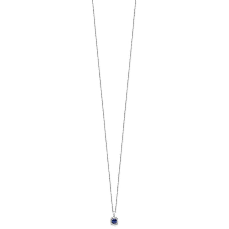 10k White Gold 1/10 Ct. Lab Grown Diamond VS/SI+ G+ and Created Sapphire 18 inch Pendant Necklace