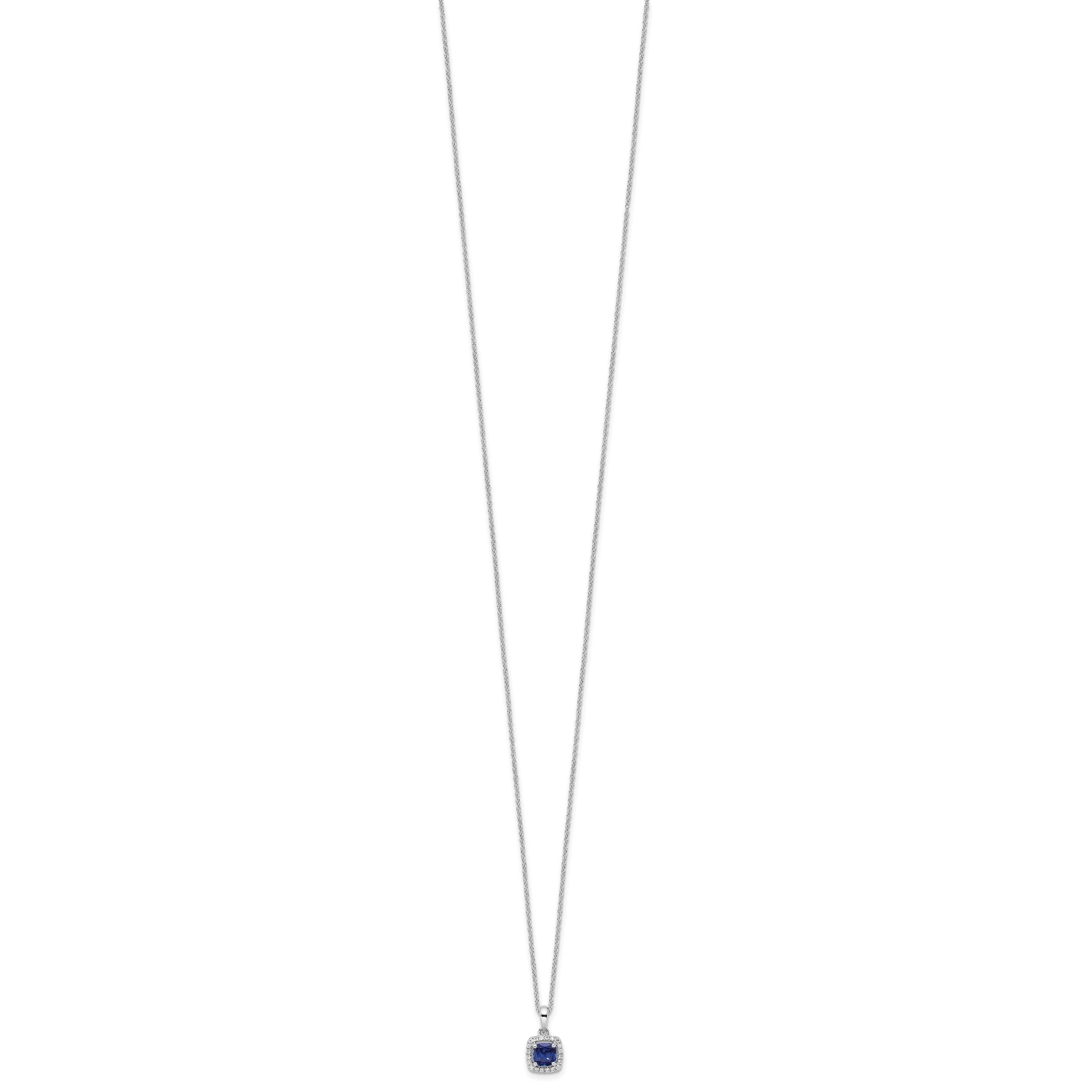 14k White Gold 1/10 Ct. Lab Grown Diamond VS/SI+ G+ and Created Sapphire 18 inch Pendant Necklace