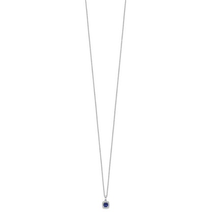 14k White Gold 1/10 Ct. Lab Grown Diamond VS/SI+ G+ and Created Sapphire 18 inch Pendant Necklace