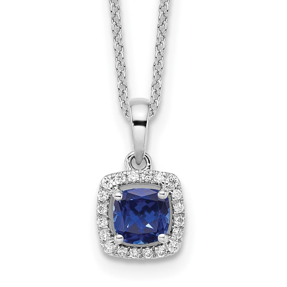 10k White Gold 1/10 Ct. Lab Grown Diamond VS/SI+ G+ and Created Sapphire 18 inch Pendant Necklace