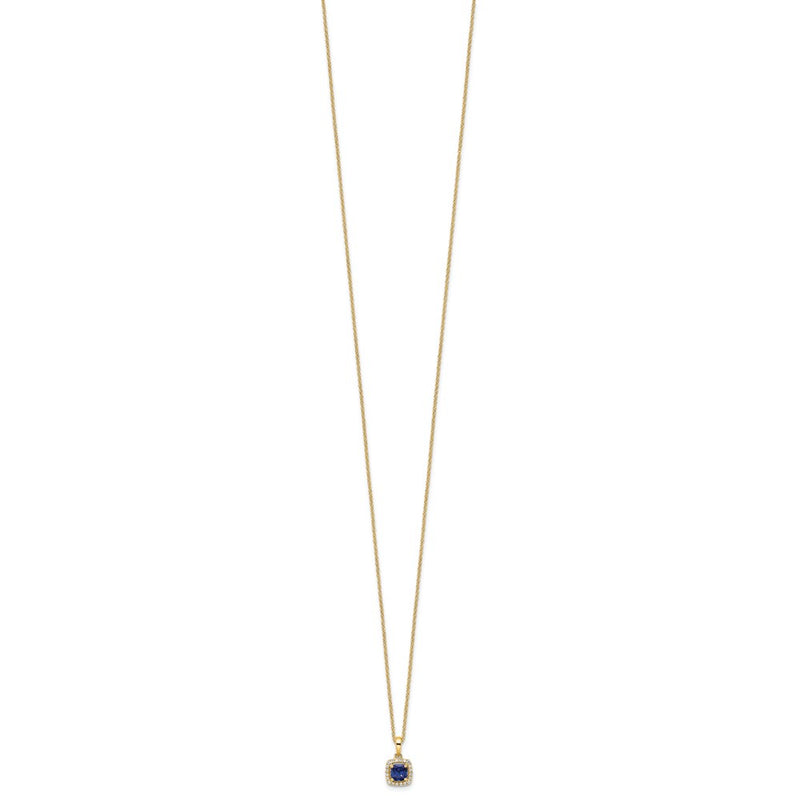 14k Yellow Gold 1/10 Ct. Lab Grown Diamond VS/SI+ G+ and Created Sapphire 18 inch Pendant Necklace