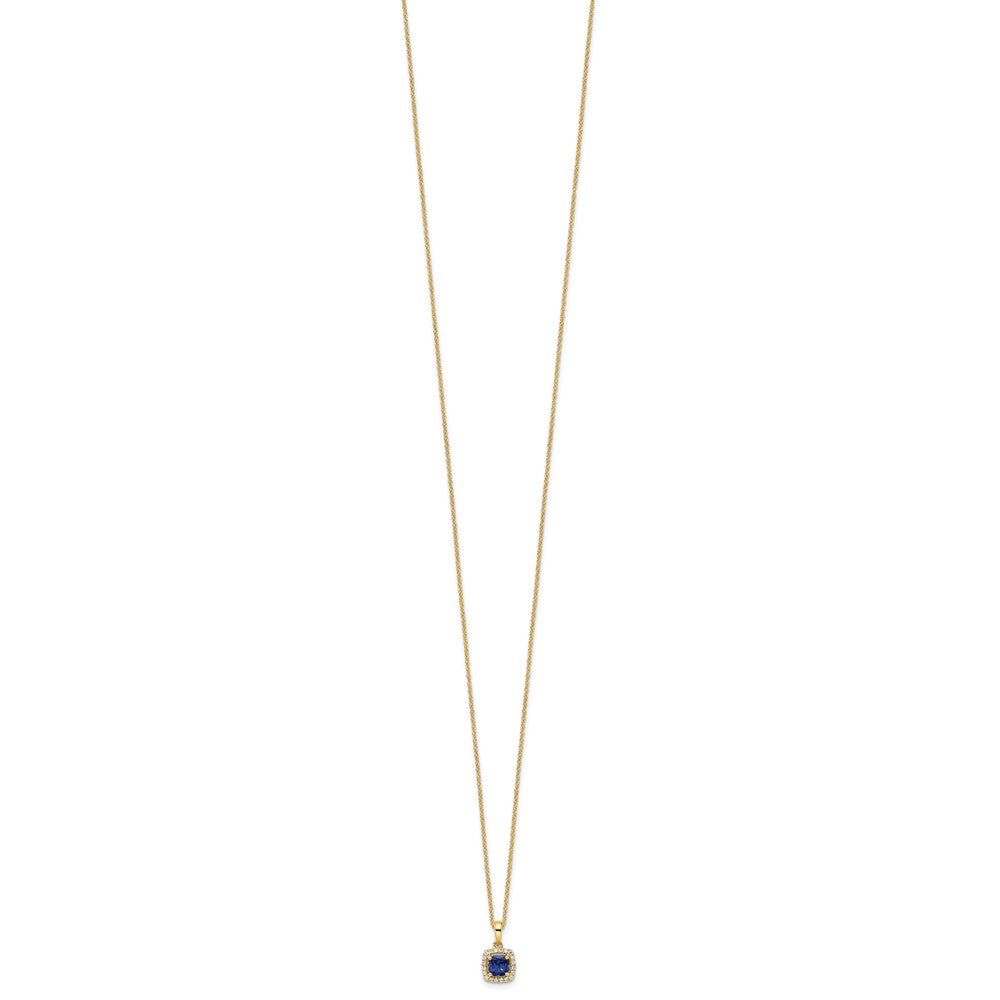 10k Yellow Gold 1/10 Ct. Lab Grown Diamond VS/SI+ G+ and Created Sapphire 18 inch Pendant Necklace