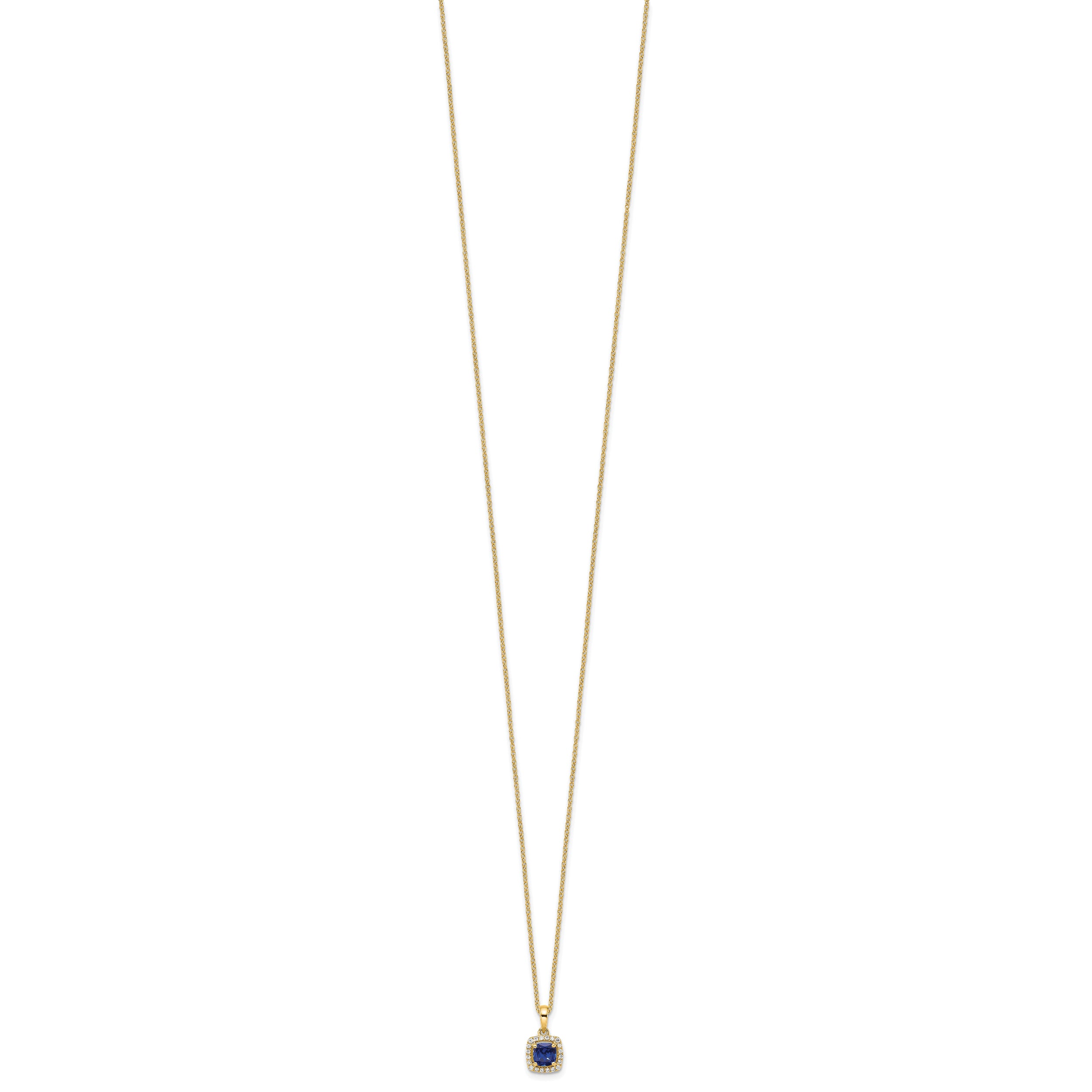 10k Yellow Gold 1/10 Ct. Lab Grown Diamond VS/SI+ G+ and Created Sapphire 18 inch Pendant Necklace
