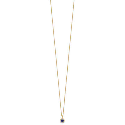 10k Yellow Gold 1/10 Ct. Lab Grown Diamond VS/SI+ G+ and Created Sapphire 18 inch Pendant Necklace