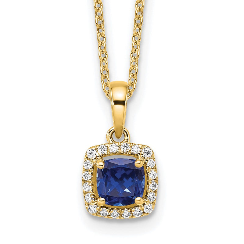 14k Yellow Gold 1/10 Ct. Lab Grown Diamond VS/SI+ G+ and Created Sapphire 18 inch Pendant Necklace