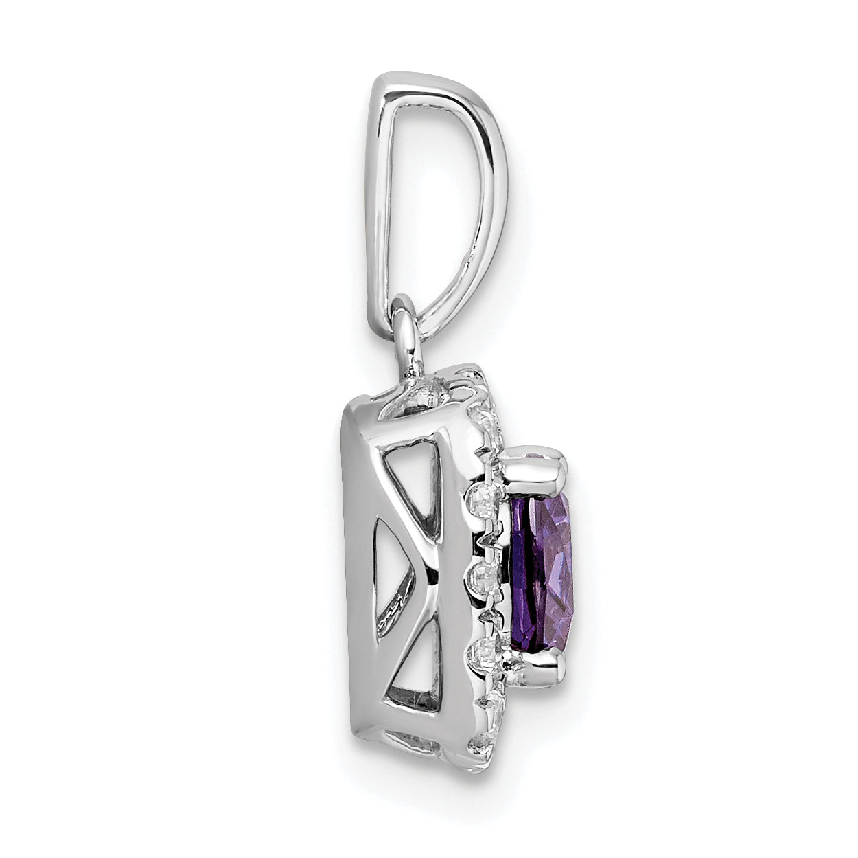 14k White Gold 1/4 Ct. Lab Grown Diamond VS/SI+ G+ February Birthstone Amethyst Halo Pendant