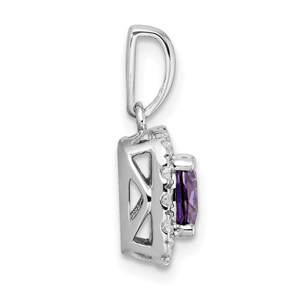 14k White Gold 1/4 Ct. Lab Grown Diamond VS/SI+ G+ February Birthstone Amethyst Halo Pendant