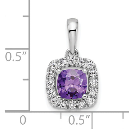 14k White Gold 1/4 Ct. Lab Grown Diamond VS/SI+ G+ February Birthstone Amethyst Halo Pendant