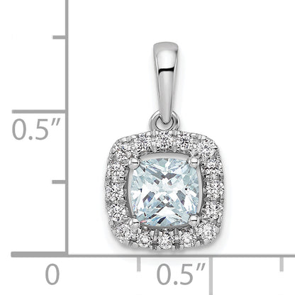 14k White Gold 1/4 Ct. Lab Grown Diamond VS/SI+ G+ March Birthstone Aquamarine Halo Pendant