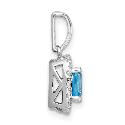 14k White Gold 1/4 Ct. Lab Grown Diamond VS/SI+ G+ December Birthstone Blue Topaz Halo Pendant