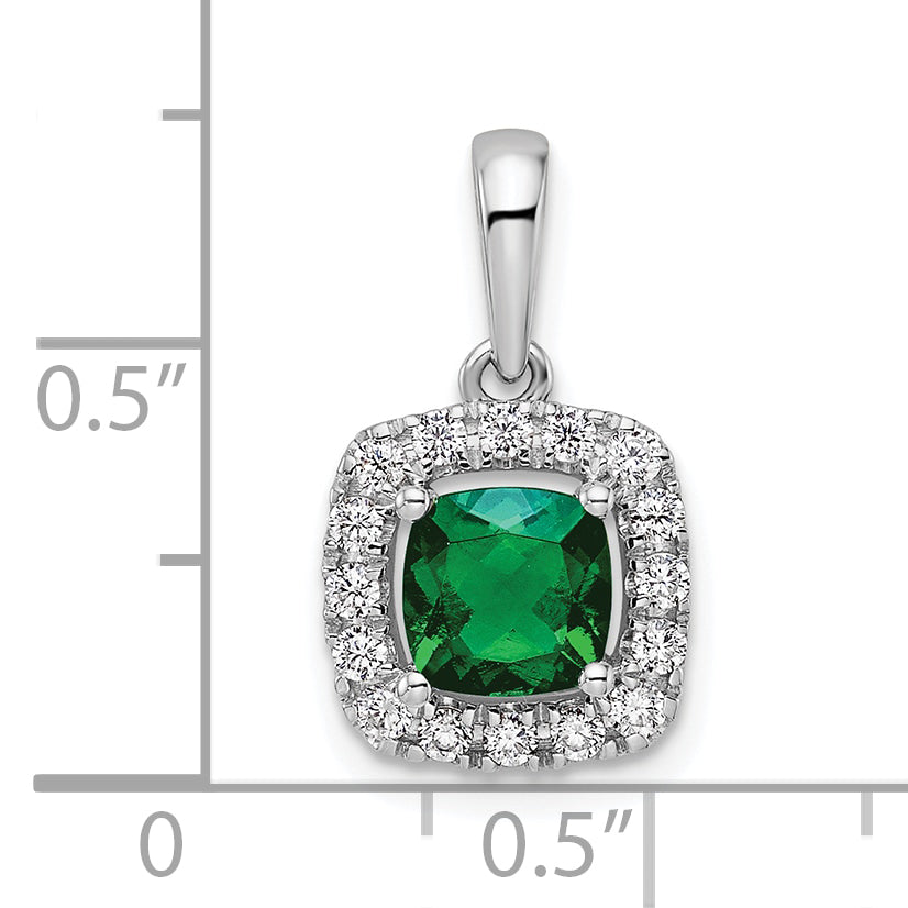 14k White Gold 1/4 Ct. Lab Grown Diamond VS/SI+ G+ May Birthstone Lab Created Emerald Halo Pendant