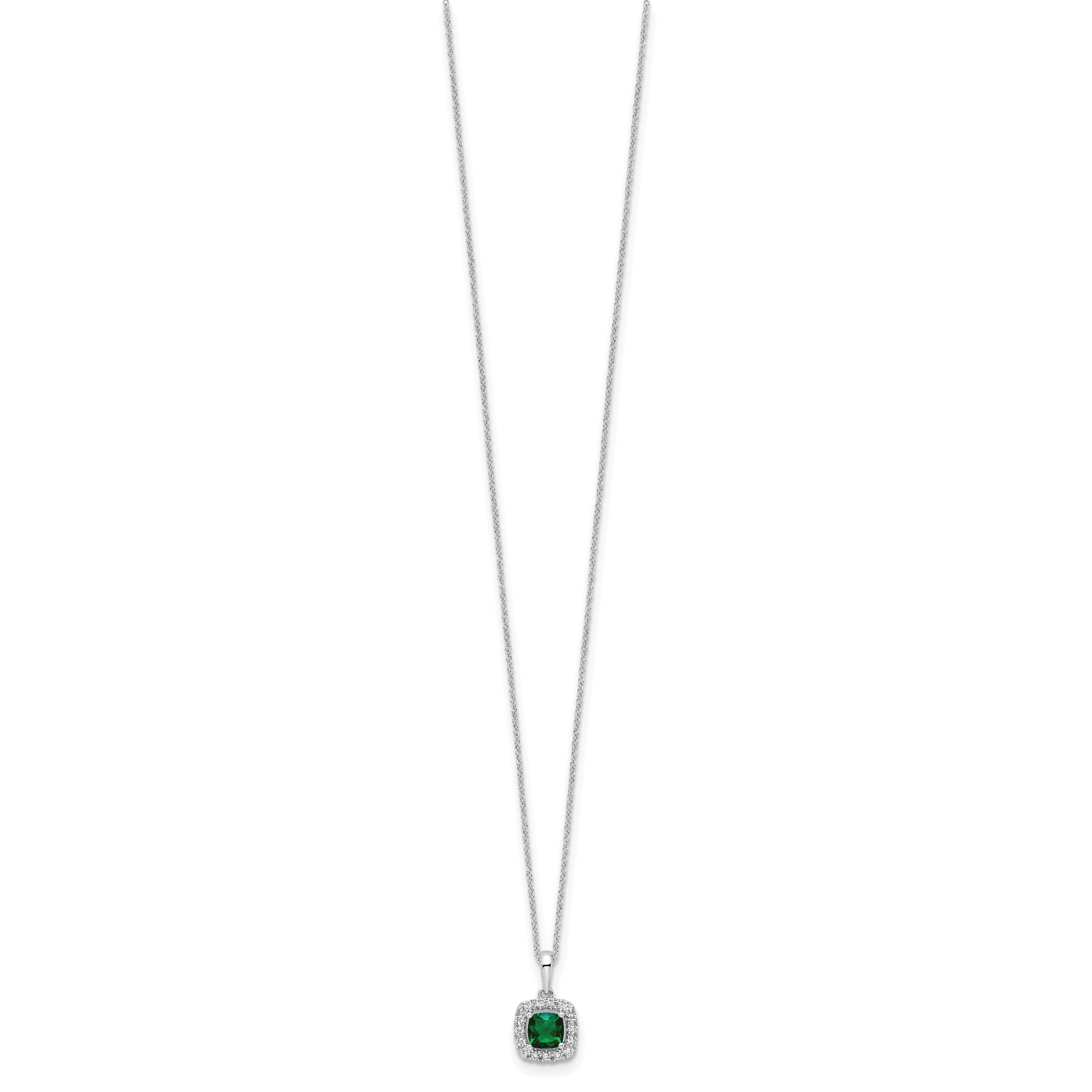 10k White Gold 1/4 Ct. Lab Grown Diamond VS/SI+ G+ and Created Emerald 18 inch Pendant Necklace