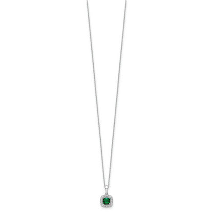10k White Gold 1/4 Ct. Lab Grown Diamond VS/SI+ G+ and Created Emerald 18 inch Pendant Necklace