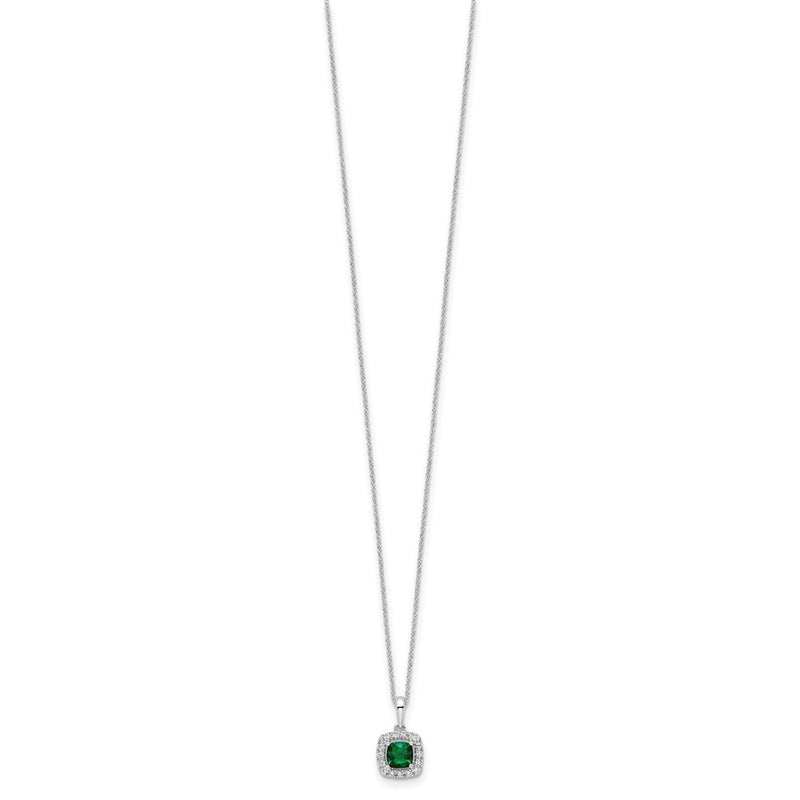 10k White Gold 1/4 Ct. Lab Grown Diamond VS/SI+ G+ and Created Emerald 18 inch Pendant Necklace