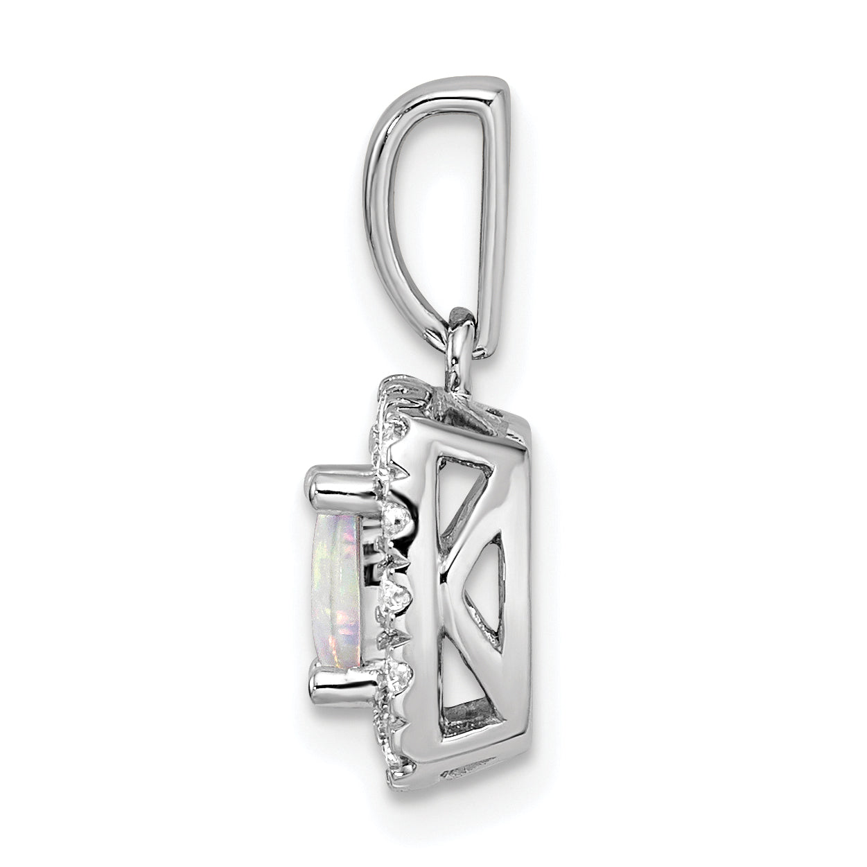 14k White Gold 1/4 Ct. Lab Grown Diamond VS/SI+ G+ October Birthstone Lab Created Opal Halo Pendant