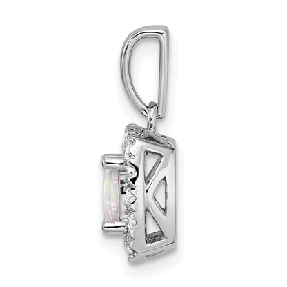 14k White Gold 1/4 Ct. Lab Grown Diamond VS/SI+ G+ October Birthstone Lab Created Opal Halo Pendant