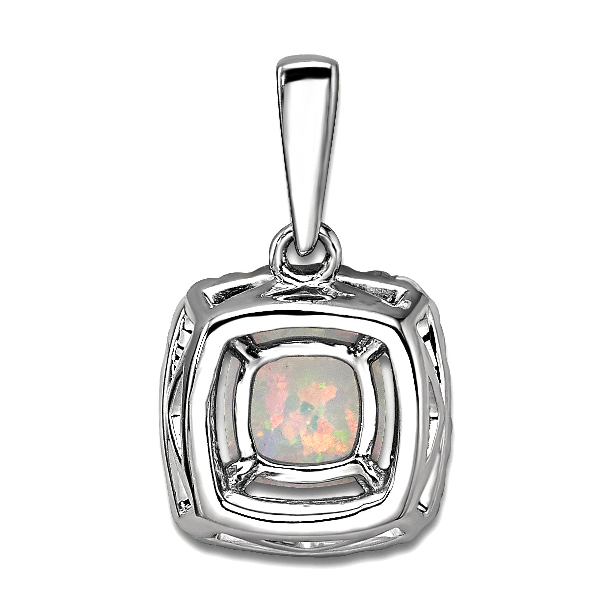 14k White Gold 1/4 Ct. Lab Grown Diamond VS/SI+ G+ October Birthstone Lab Created Opal Halo Pendant
