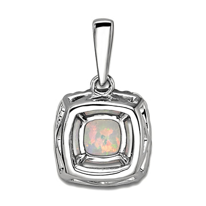 14k White Gold 1/4 Ct. Lab Grown Diamond VS/SI+ G+ October Birthstone Lab Created Opal Halo Pendant