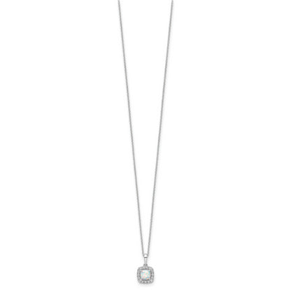 10k White Gold 1/4 Ct. Lab Grown Diamond VS/SI+ G+ and Created Opal 18 inch Pendant Necklace