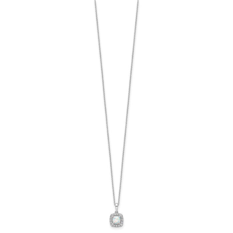 10k White Gold 1/4 Ct. Lab Grown Diamond VS/SI+ G+ and Created Opal 18 inch Pendant Necklace