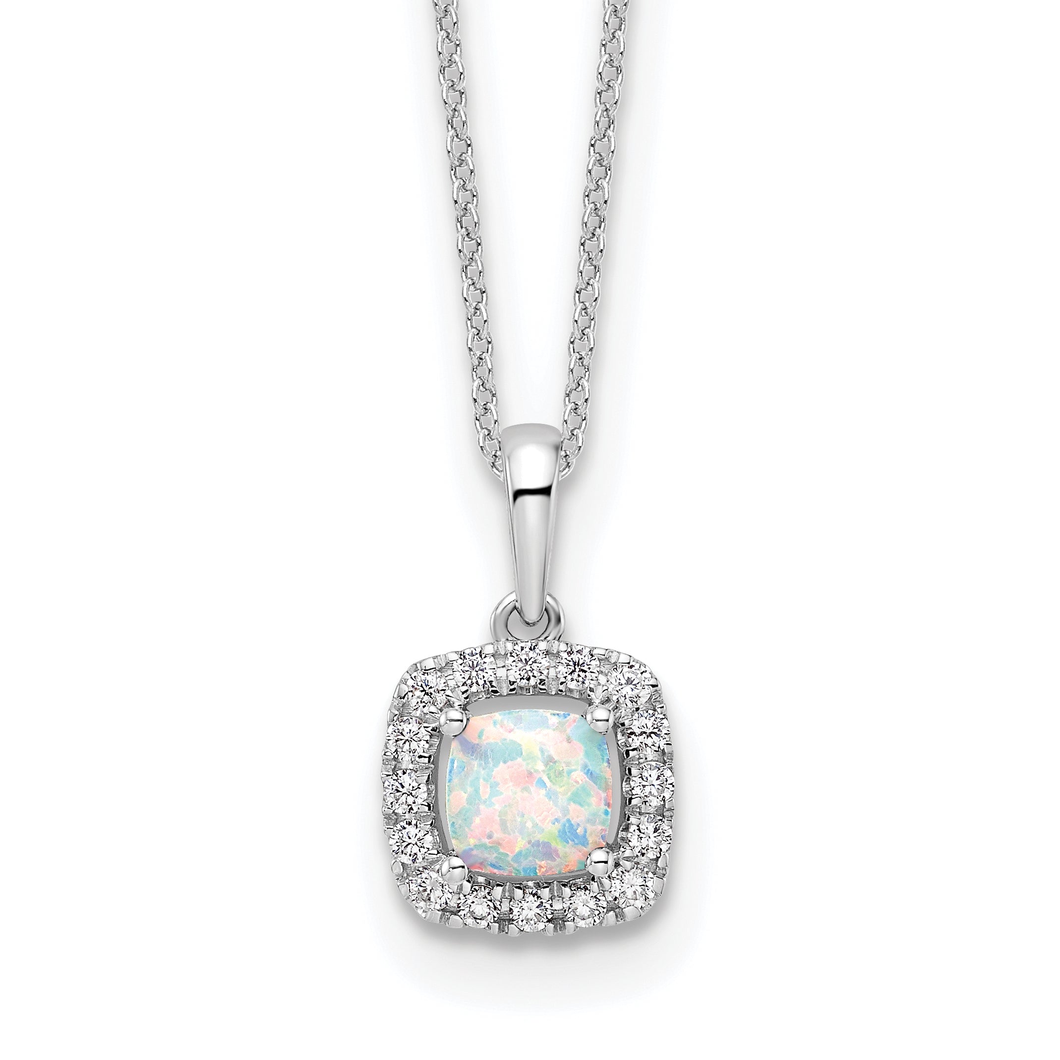 10k White Gold 1/4 Ct. Lab Grown Diamond VS/SI+ G+ and Created Opal 18 inch Pendant Necklace
