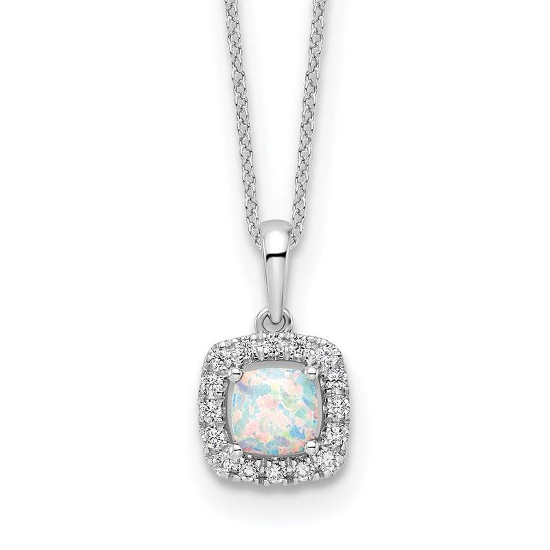 10k White Gold 1/4 Ct. Lab Grown Diamond VS/SI+ G+ and Created Opal 18 inch Pendant Necklace