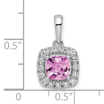 14k White Gold 1/4 Ct. Lab Grown Diamond VS/SI+ G+ October Birthstone Lab Created Pink Sapphire Halo Pendant