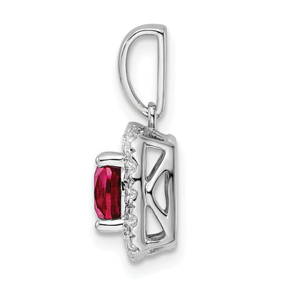 14k White Gold 1/4 Ct. Lab Grown Diamond VS/SI+ G+ July Birthstone Lab Created Ruby Halo Pendant