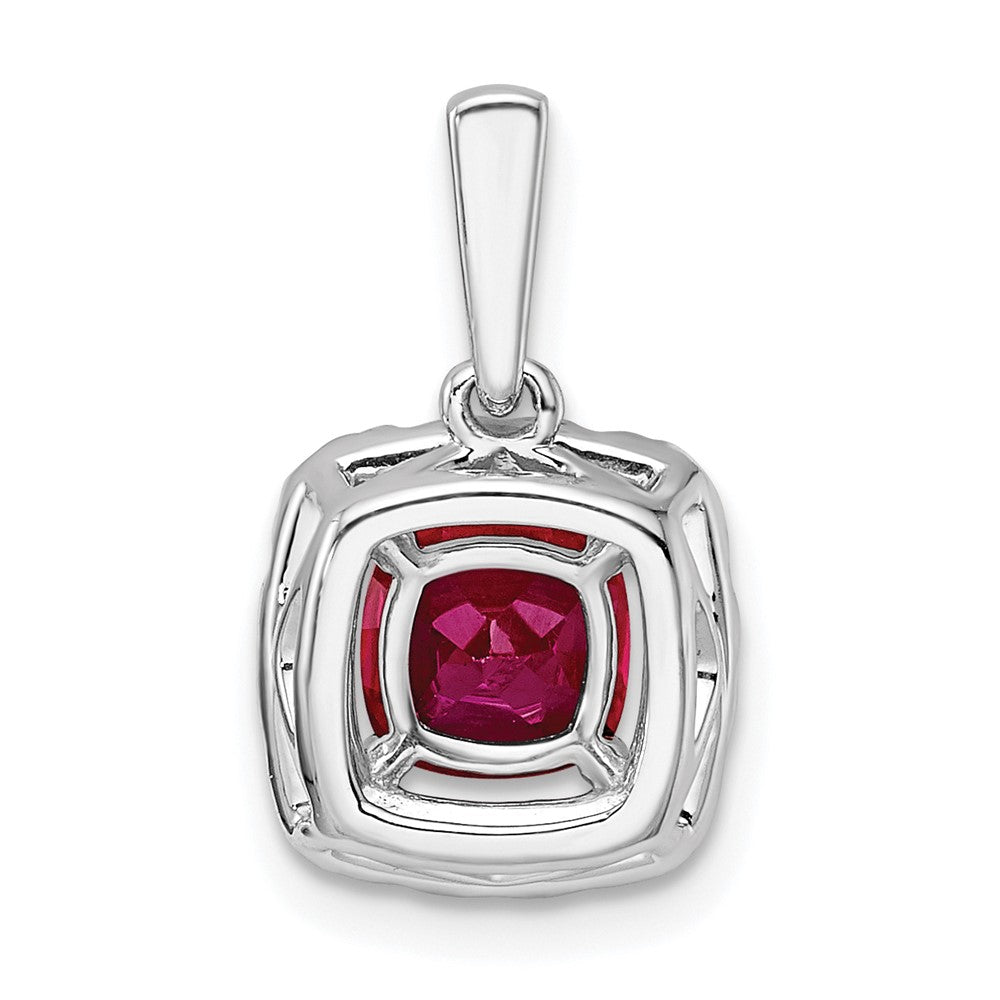 14k White Gold 1/4 Ct. Lab Grown Diamond VS/SI+ G+ July Birthstone Lab Created Ruby Halo Pendant