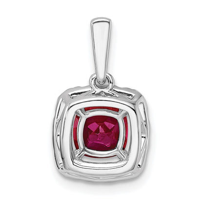 14k White Gold 1/4 Ct. Lab Grown Diamond VS/SI+ G+ July Birthstone Lab Created Ruby Halo Pendant