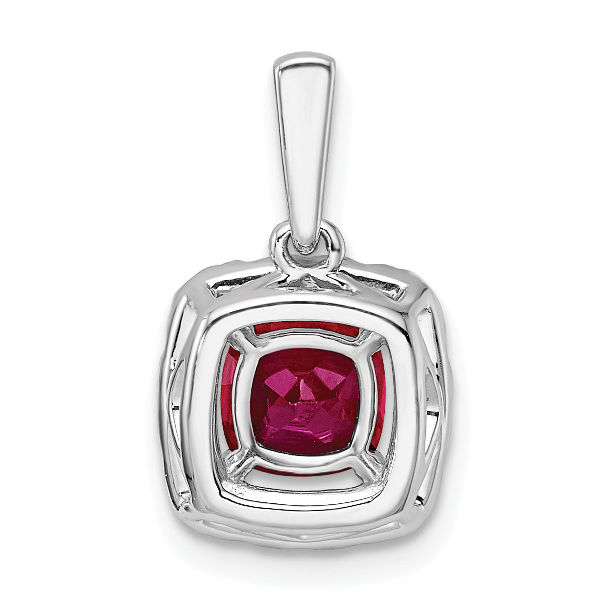 14k White Gold 1/4 Ct. Lab Grown Diamond VS/SI+ G+ July Birthstone Lab Created Ruby Halo Pendant