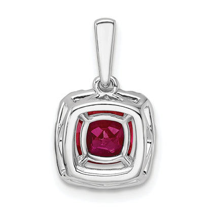 14k White Gold 1/4 Ct. Lab Grown Diamond VS/SI+ G+ July Birthstone Lab Created Ruby Halo Pendant