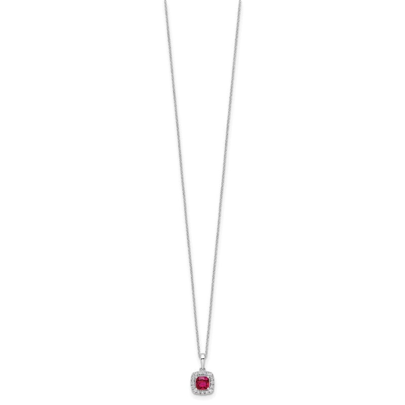 10k White Gold 1/4 Ct. Lab Grown Diamond VS/SI+ G+ and Created Ruby 18 inch Pendant Necklace