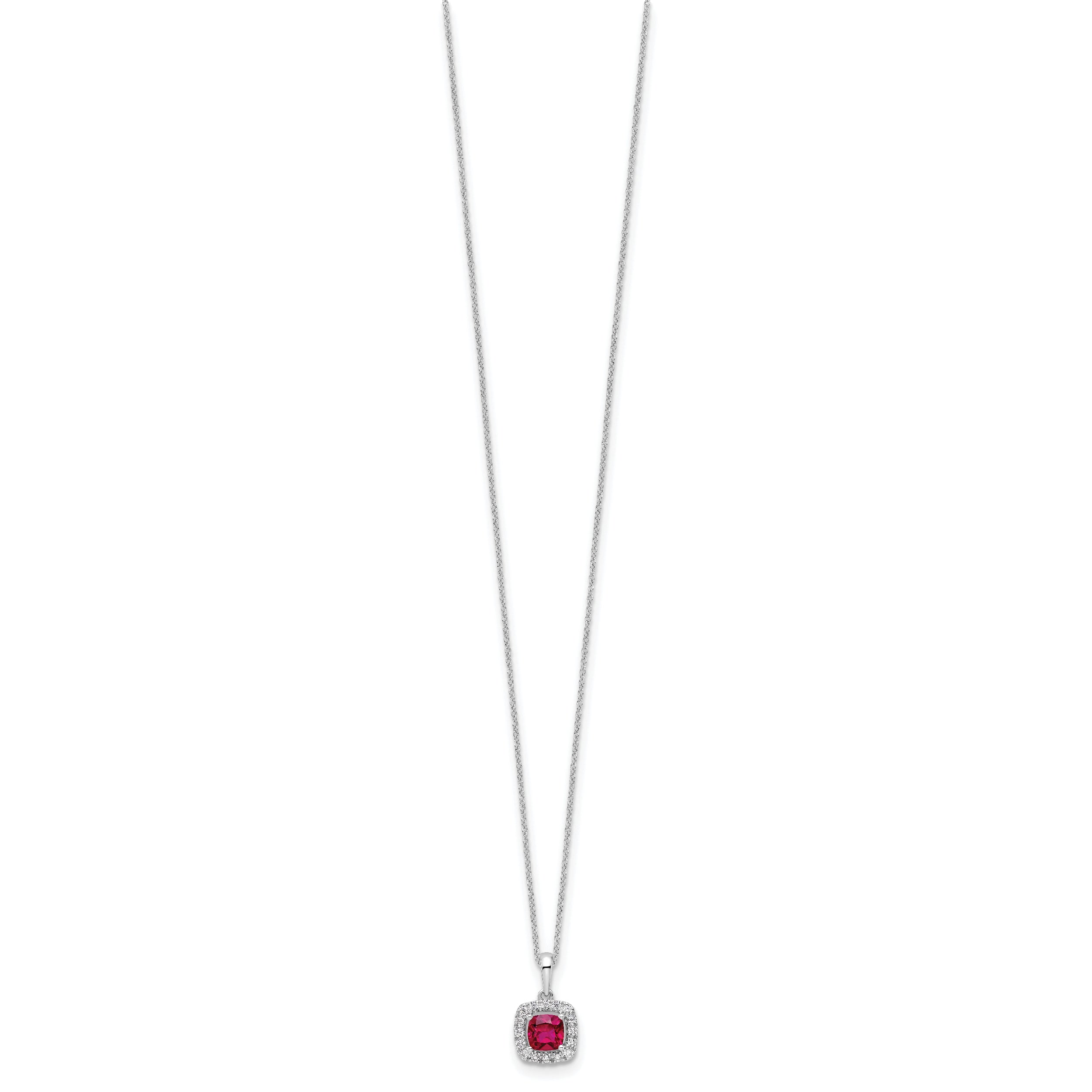 10k White Gold 1/4 Ct. Lab Grown Diamond VS/SI+ G+ and Created Ruby 18 inch Pendant Necklace