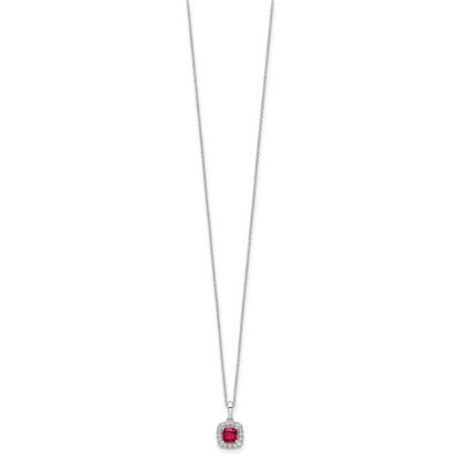10k White Gold 1/4 Ct. Lab Grown Diamond VS/SI+ G+ and Created Ruby 18 inch Pendant Necklace